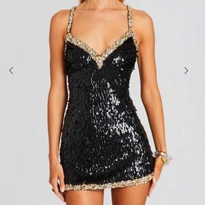 Retrofete Black and Gold Sequin Mini Dress